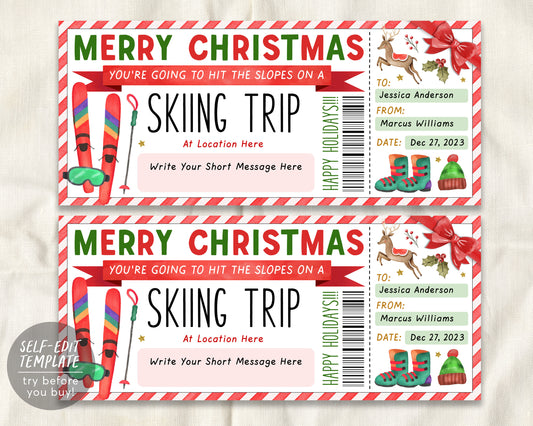 Ski Pass Christmas Gift Certificate Editable Template