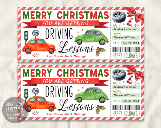 Christmas Driving Lessons Gift Certificate Editable Template