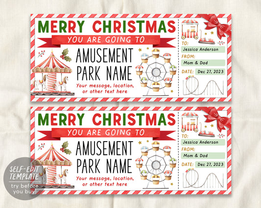 Christmas Amusement Park Ticket Editable Template