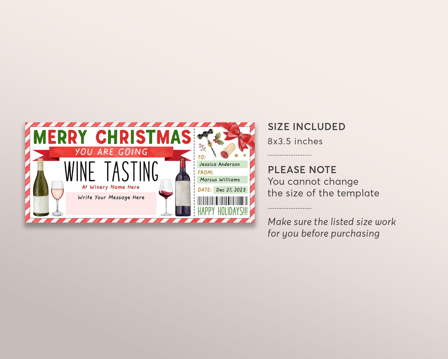 Christmas Wine Tasting Gift Voucher Editable Template, Surprise Wine Tasting Ticket Gift Certificate, Winery Vineyard Day Trip Coupon Reveal