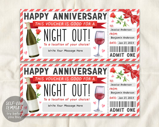 Night Out Gift Voucher Ticket Editable Template