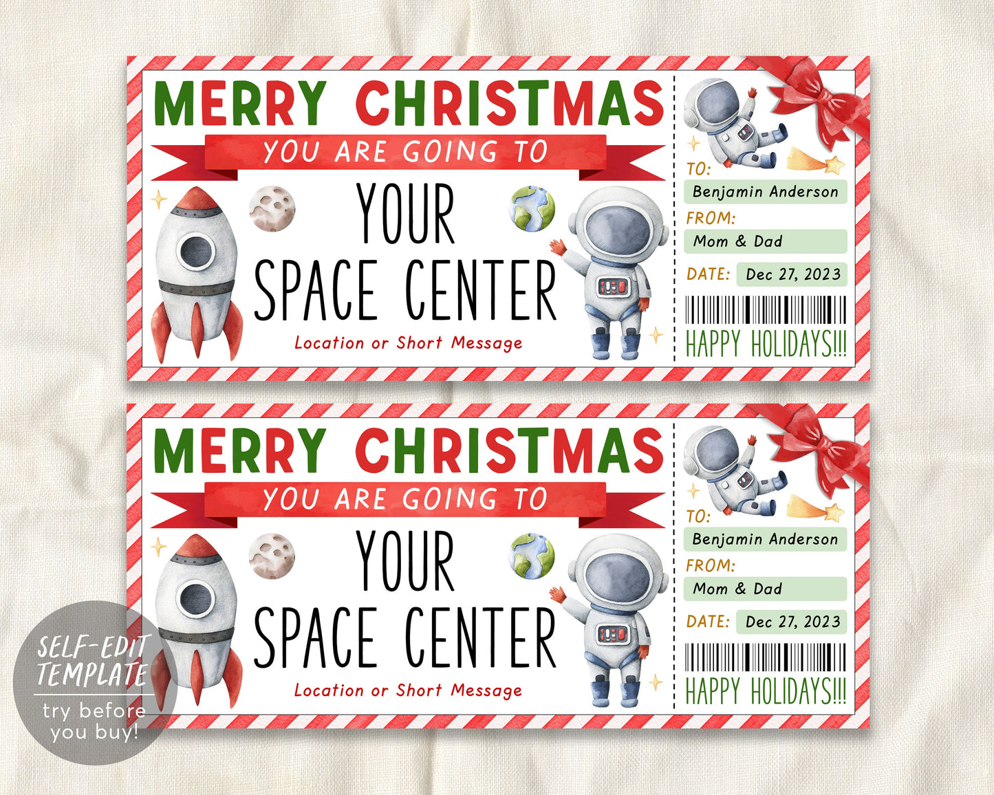 Space Center Surprise Trip Ticket Editable Template