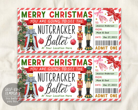 Christmas Nutcracker Ballet Gift Ticket Editable Template