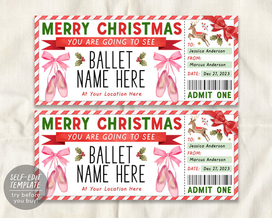 Christmas Ballet Gift Ticket Editable Template