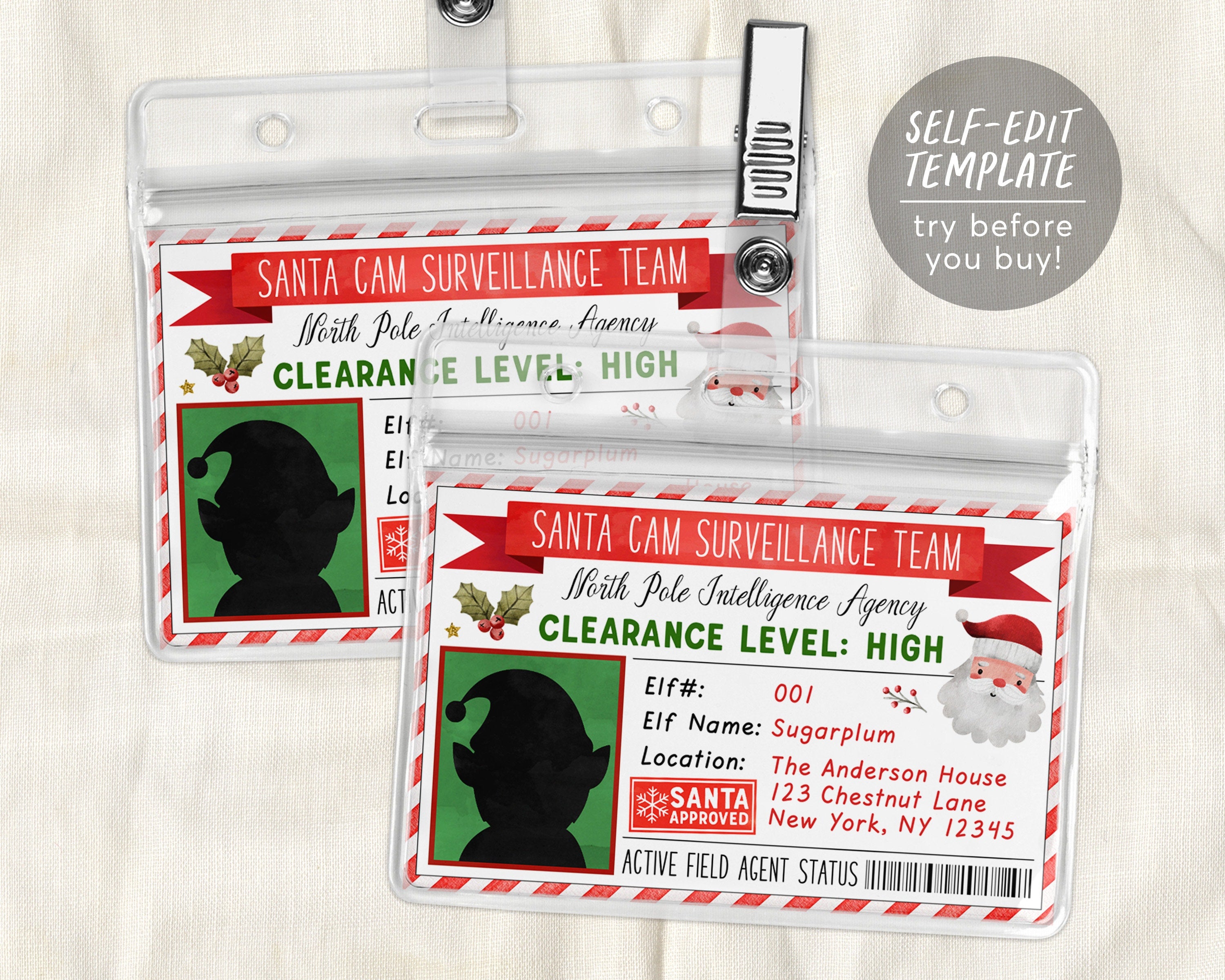 Elf Id Elf ID Card Editable Template, Lost Elf License, Santa Cam Security Ba ...