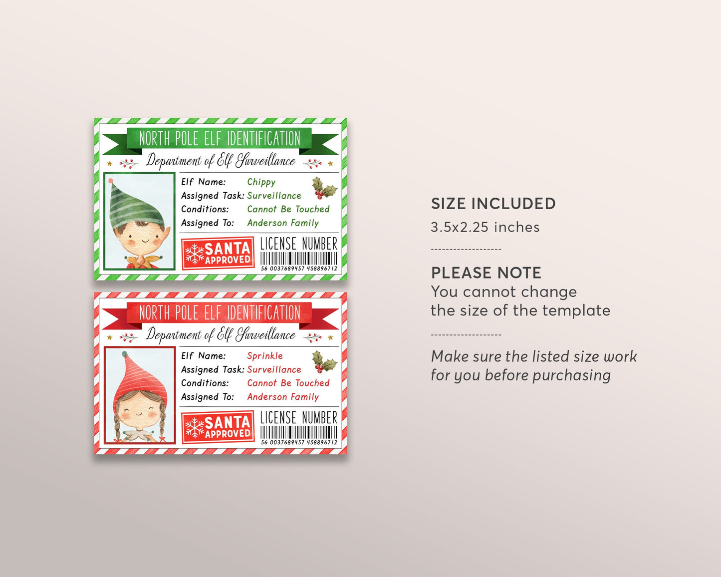 Elf ID Card Editable Template, Lost Boy And Girl Elf License, Santa Cam Security Badge Elf Surveillance Team, Elf Report, Santas Workshop