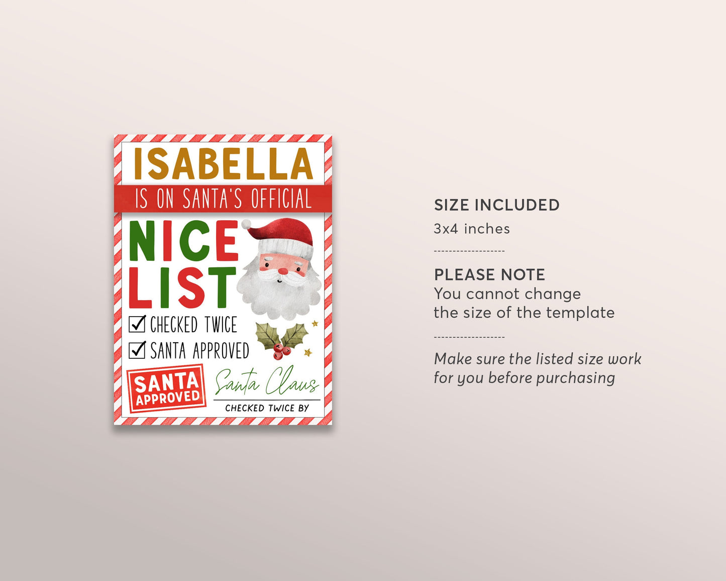 Santa's Nice List Badge Editable Template, Elf Report Surveillance Cam, Nice List Certificate Approved Santas North Pole Workshop Printable