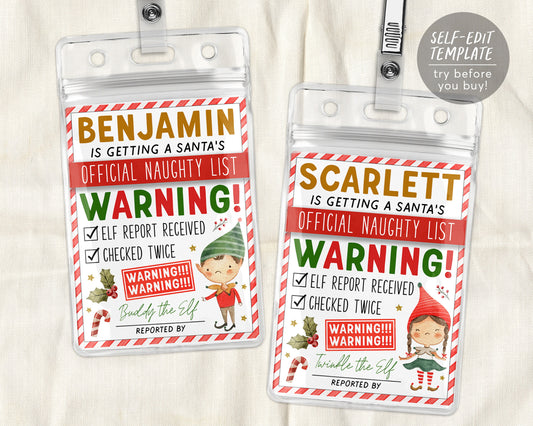 Naughty List Warning Badge Editable Template