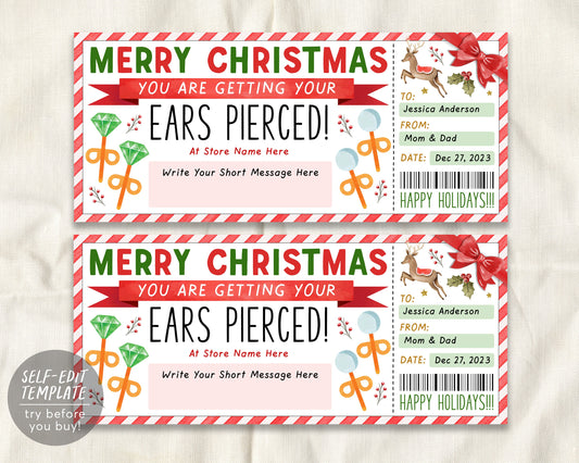 Christmas Ear Piercing Gift Voucher Editable Template