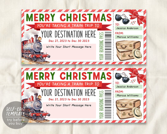 Christmas Train Ticket Boarding Pass Editable Template