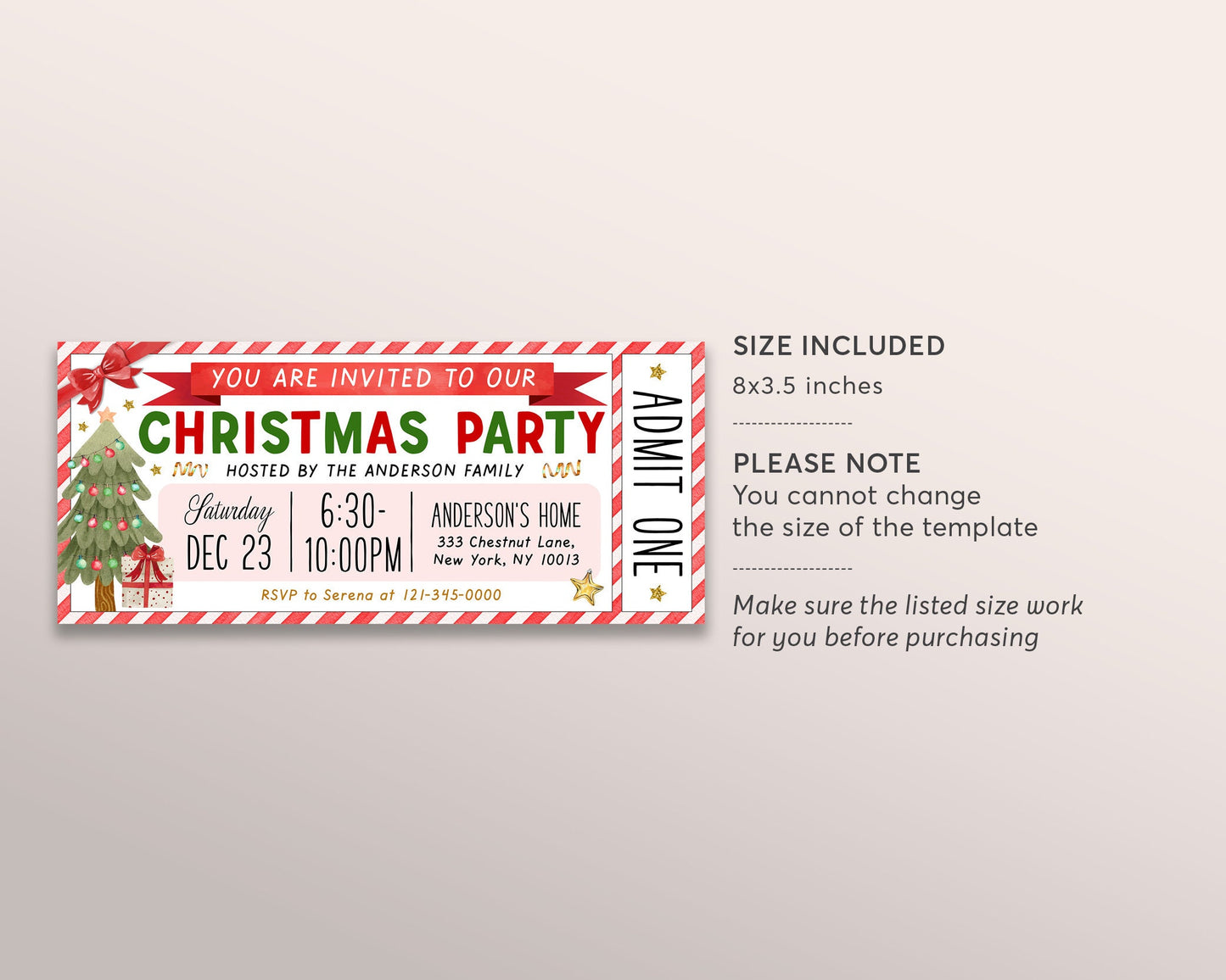 Christmas Party Invitation Ticket Editable Template, Surprise Holiday Party Event Printable, Festive Winter Celebration Office Party Invite