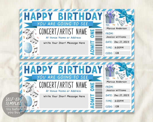 Concert Ticket Christmas Gift Voucher Editable Template