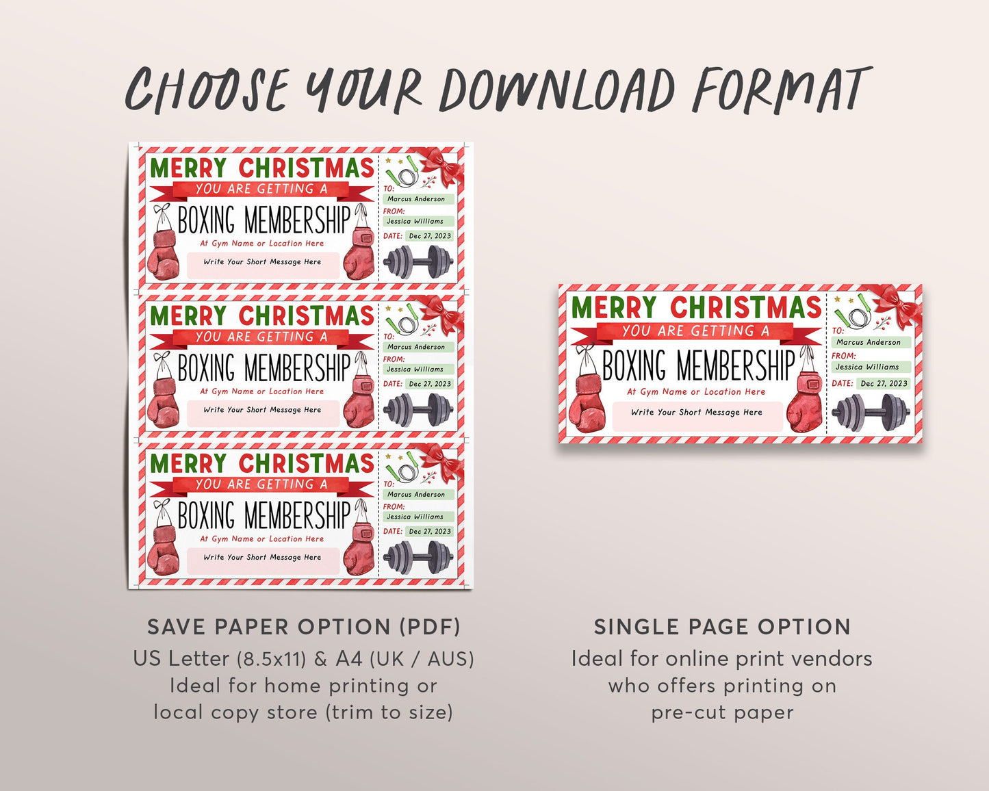 Christmas Boxing Membership Editable Template, Surprise Boxing Lessons Voucher Gift Certificate, Holiday Personal Trainer Gym Sports Class