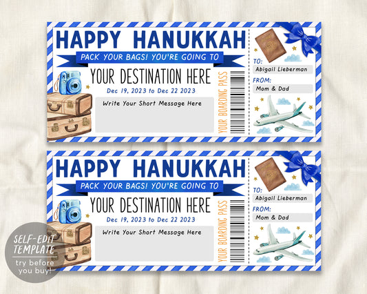 Happy Hanukkah Surprise Boarding Pass Editable Template
