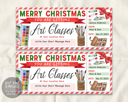 Art Class Christmas Gift Certificate Editable Template