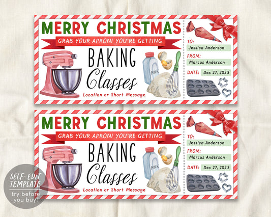 Baking Classes Christmas Gift Certificate Ticket Editable Template