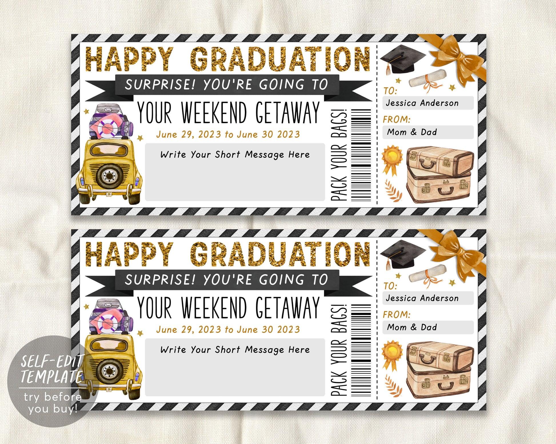 Graduation Weekend Getaway Voucher Editable Template, Surprise Vacatio – Puff Paper Co graduation-weekend-getaway-voucher-editable-template-surprise-vacatio-puff-paper-co