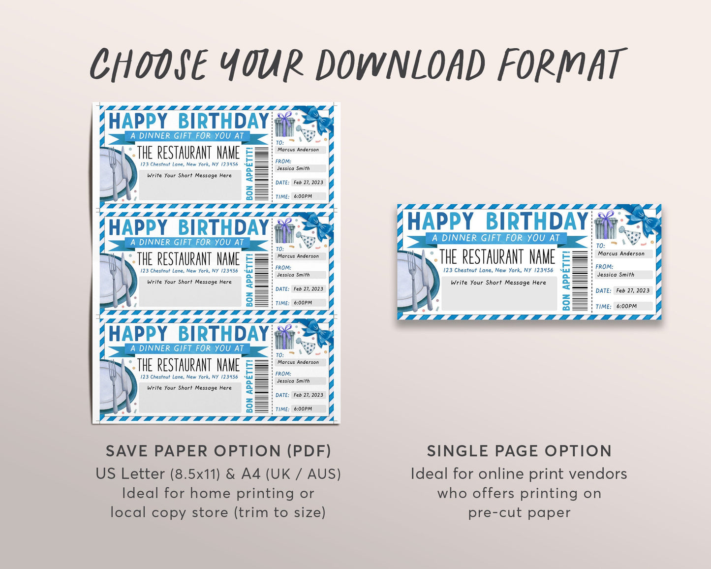 Birthday Restaurant Gift Voucher Editable Template, Surprise Dinner Date Gift Certificate Invite For Him Printable, Dining Night Out Coupon