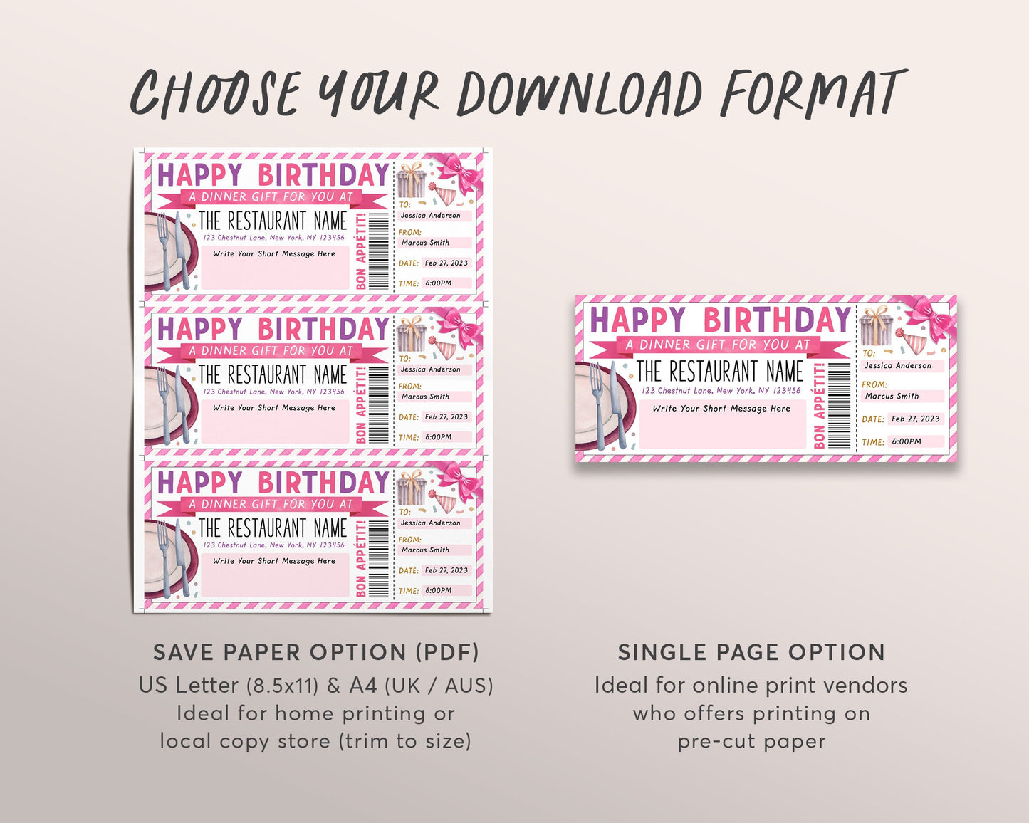 Birthday Restaurant Gift Voucher Editable Template, Surprise Dinner Date Gift Certificate Invite For Her Printable, Dining Night Out Coupon