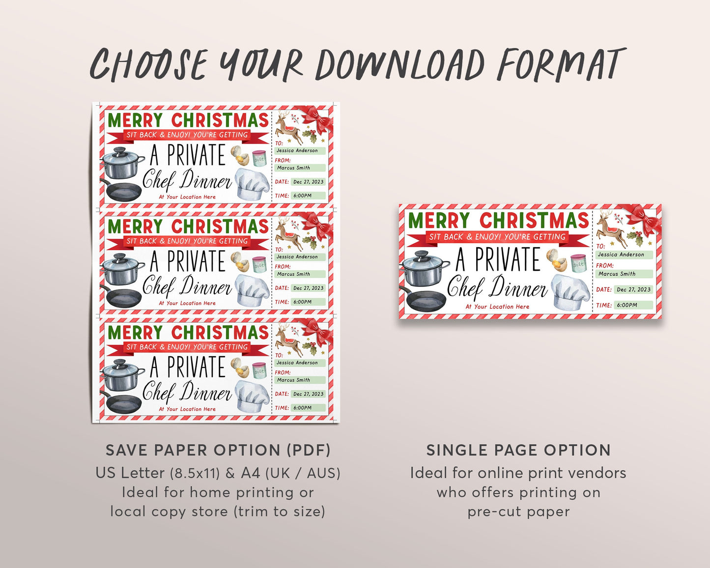 Christmas Private Chef Dinner Gift Voucher Editable Template, Surprise Personal Chef Experience, Private Dining Holiday Gift Certificate