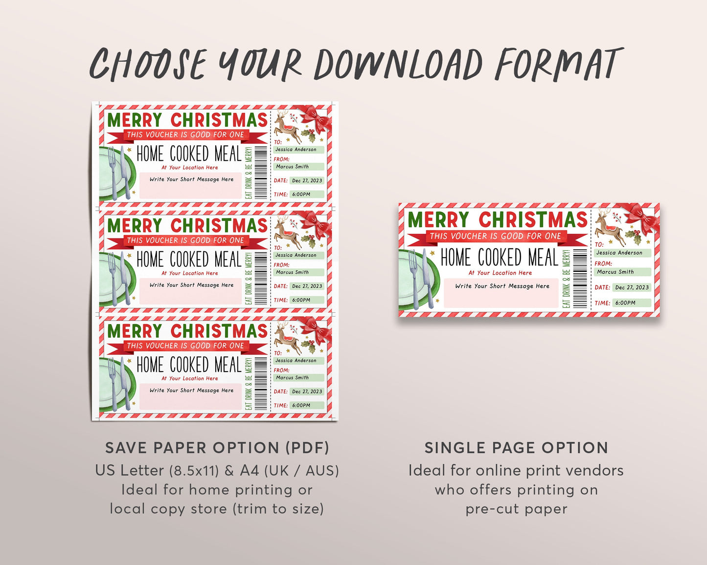 Christmas Home Cooked Meal Coupon Editable Template, Surprise Personal Chef Experience Dinner Gift Voucher, Holiday Dining Gift Certificate