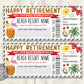 Retirement Beach Resort Vacation Travel Ticket Editable Template