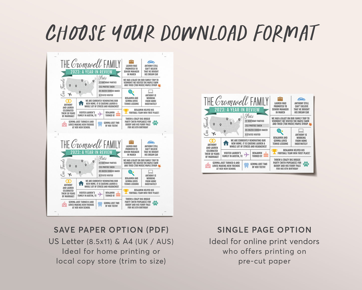 Year In Review Infographic Christmas Card Editable Template, Modern New Year Card Photo Holiday Card, Year at a Glance Family Update