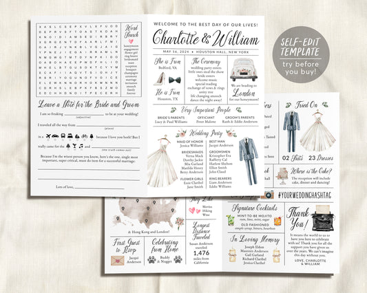 Infographic Wedding Bifold Program Editable Template