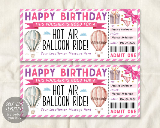 Hot Air Balloon Ticket Editable Template