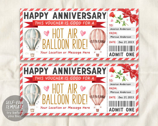 Hot Air Balloon Ticket Editable Template