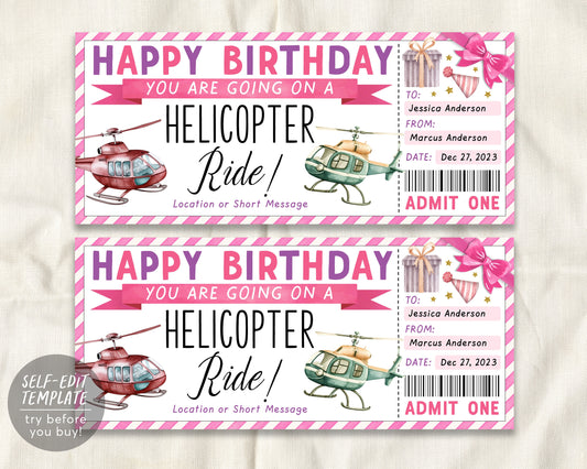 Helicopter Ride Ticket Gift Certificate Editable Template