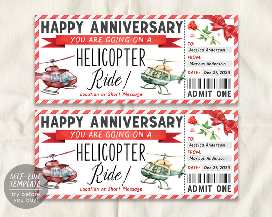 Helicopter Ride Ticket Gift Certificate Editable Template