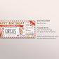 Circus Ticket Editable Template, Surprise Birthday Carnival Ticket Gift Voucher For Kids, Holiday Theme Park Day Trip Certificate Reveal DIY