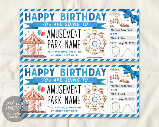 Amusement Park Ticket Editable Template