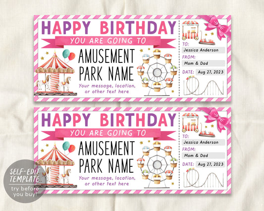 Amusement Park Ticket Editable Template