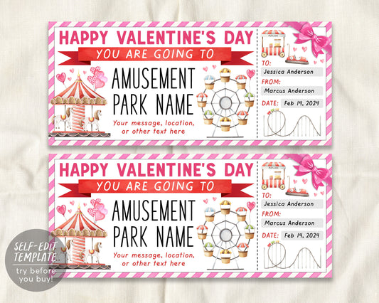 Valentines Day Amusement Park Ticket Editable Template
