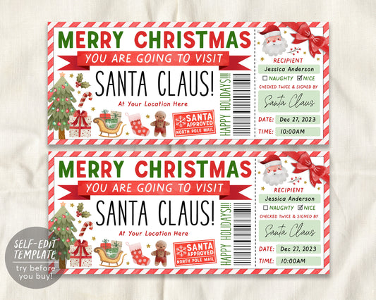 Santa Ticket Gift Voucher Editable Template