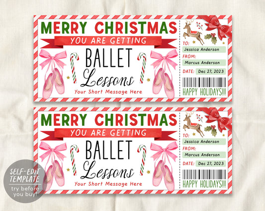Christmas Ballet Lessons Ticket Editable Template