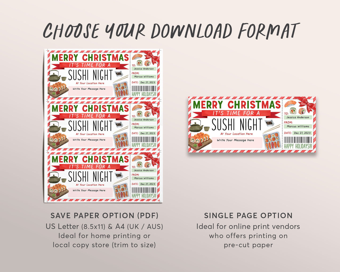 Editable Sushi Gift Certificate Template, Sushi Dinner Coupon