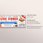 Sushi Dinner Invitation Ticket Editable Template, Birthday Sushi Dinner Party Invite For Kids And Adults Voucher Printable, Japanese Food