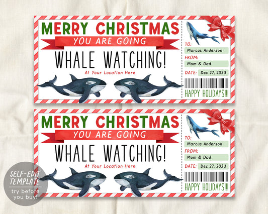 Christmas Whale Watching Trip Ticket Editable Template