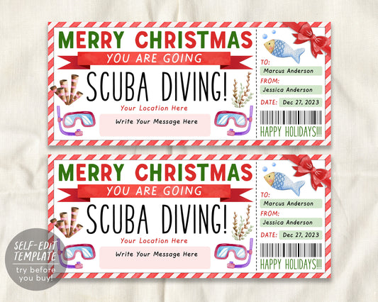 Christmas Scuba Diving Ticket Editable Template