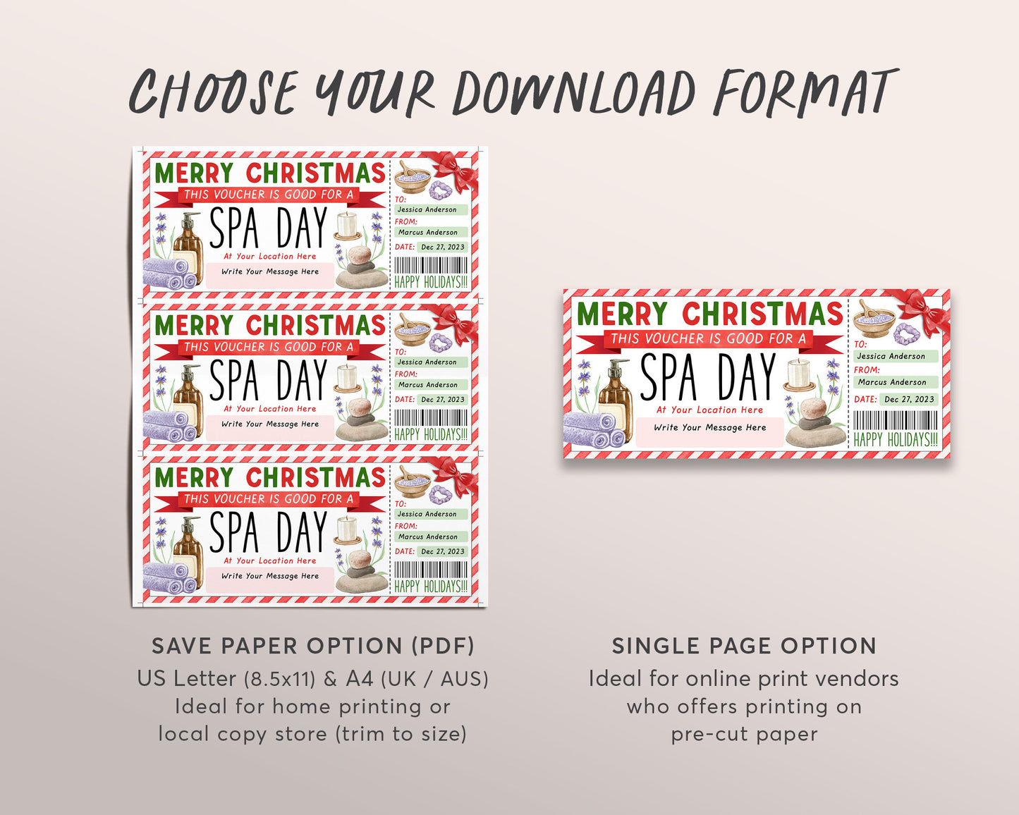 Christmas Spa Day Gift Voucher Ticket Editable Template, Surprise Spa Treatment Coupon Reveal, Holiday Spa Membership Package Certificate