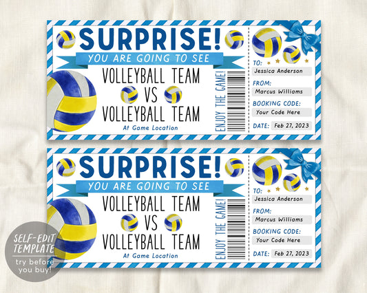 Volleyball Game Gift Ticket Editable Template