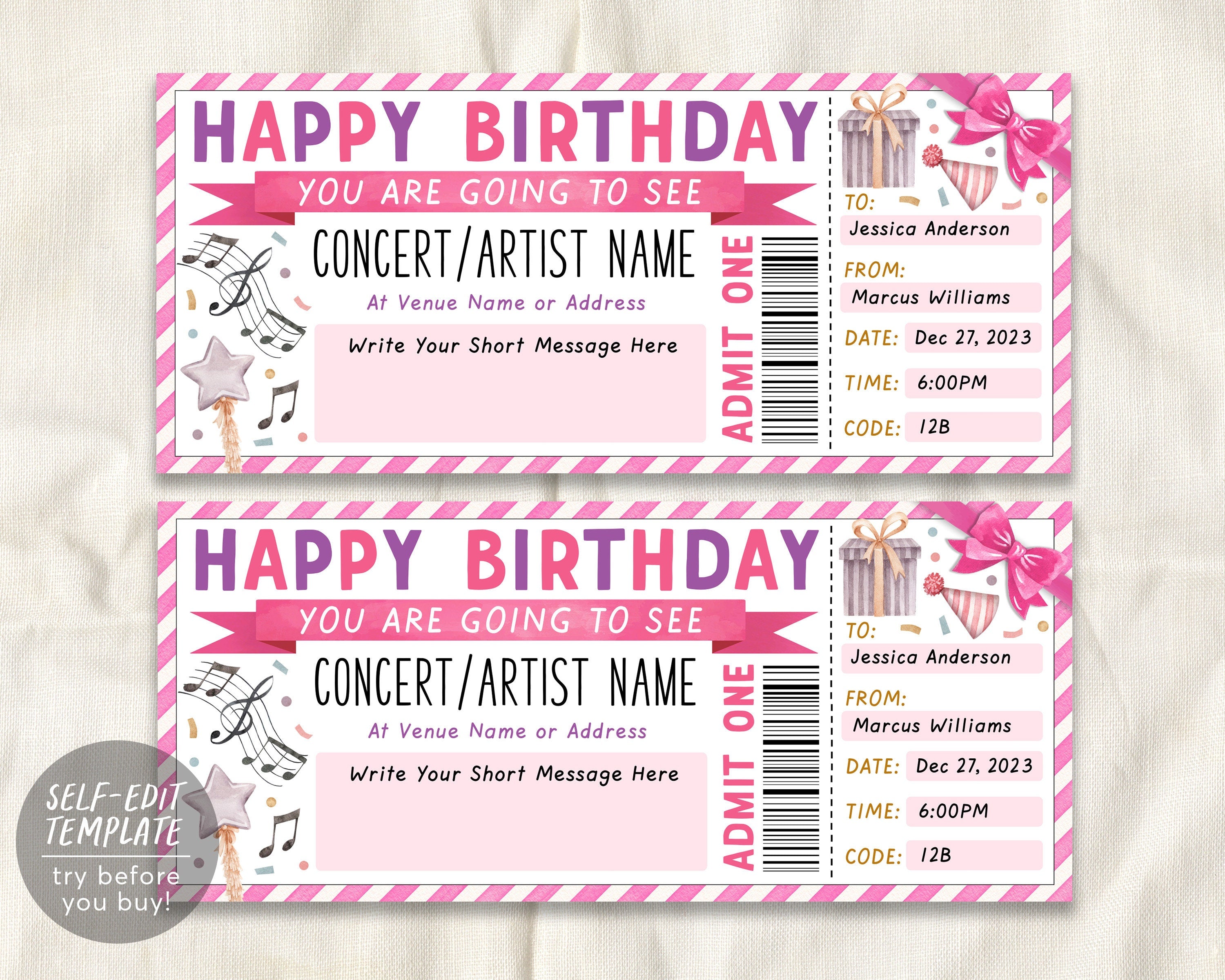 Concert Ticket Invitations Printable Birthday Party Printable Birthday