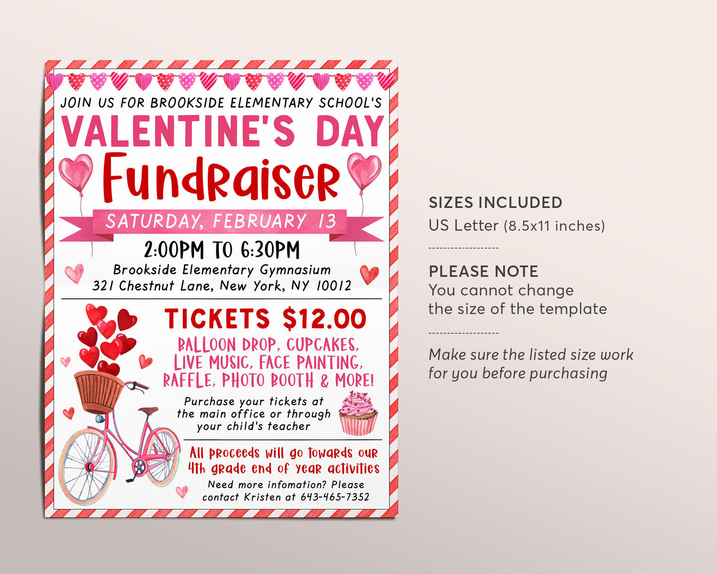 Valentine's Day Fundraiser Flyer Editable Template, Valentine Party Event Invitation Invite PTA PTO School Nonprofit Church Festival Charity