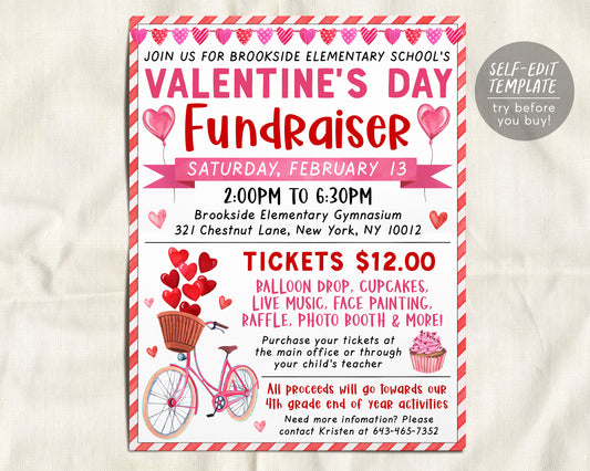 Valentine&#39;s Day Fundraiser Flyer Editable Template