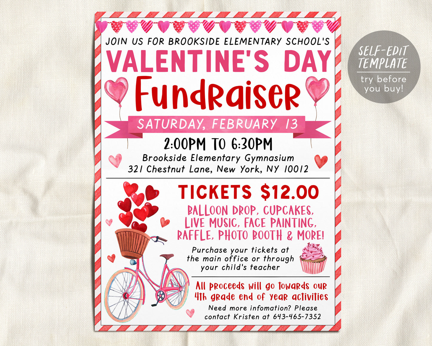 Valentine&#39;s Day Fundraiser Flyer Editable Template