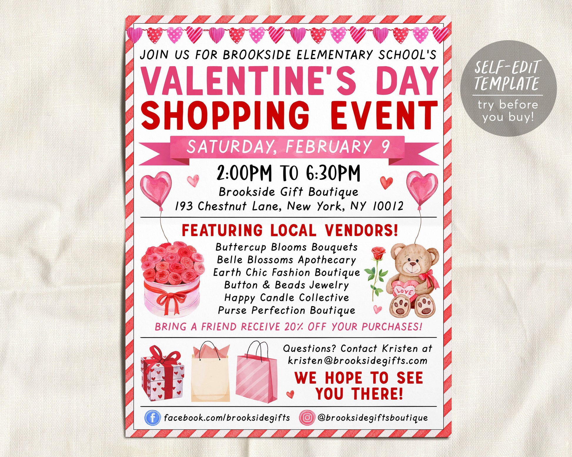 Valentine&#39;s Day Shopping Flyer Editable Template