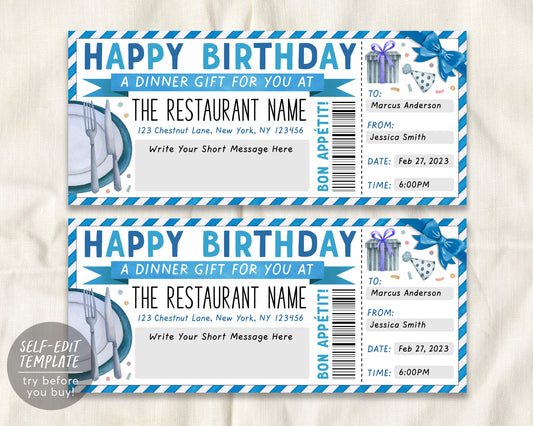 Birthday Restaurant Gift Voucher Editable Template